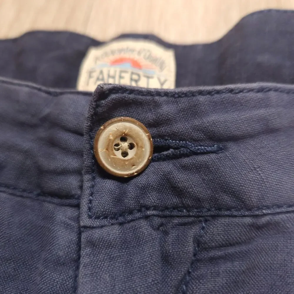 Faherty Malibu Chino Shorts Men’s Sz 36 Blue Linen Cotton Blend Casual Light